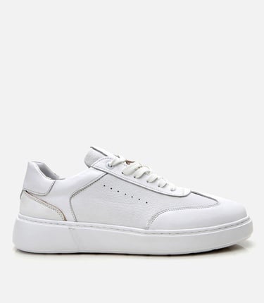  Erkek Deri Beyaz Ultra Hafif Tabanlı Spor Ayakkabı