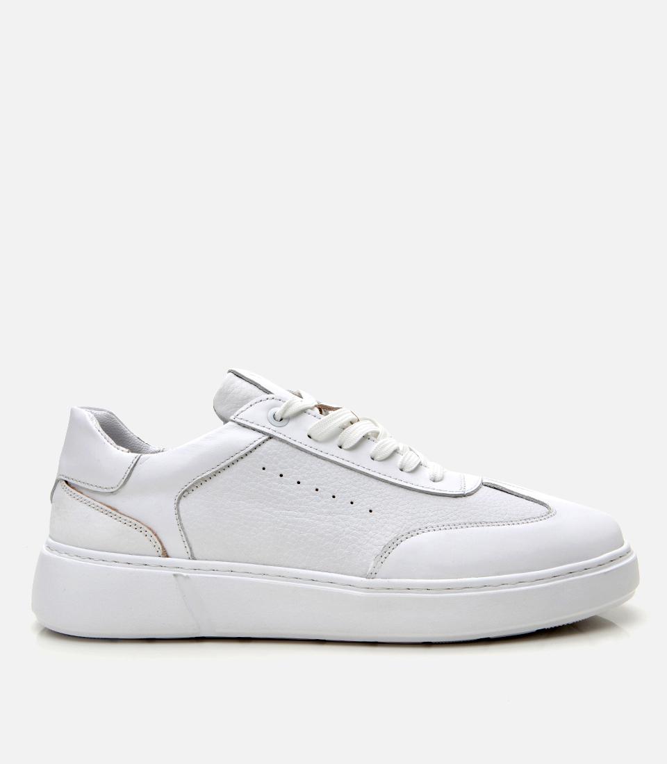  Erkek Deri Beyaz Ultra Hafif Tabanlı Spor Ayakkabı