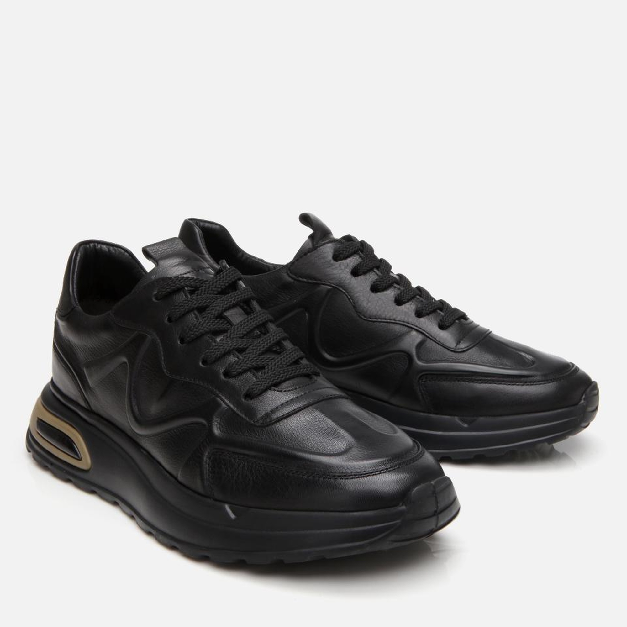 Erkek Deri Siyah Kalın Tabanlı Spor Ayakkabı