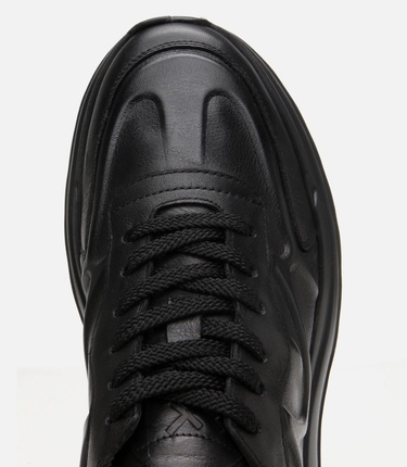  Erkek Deri Siyah Kalın Tabanlı Spor Ayakkabı