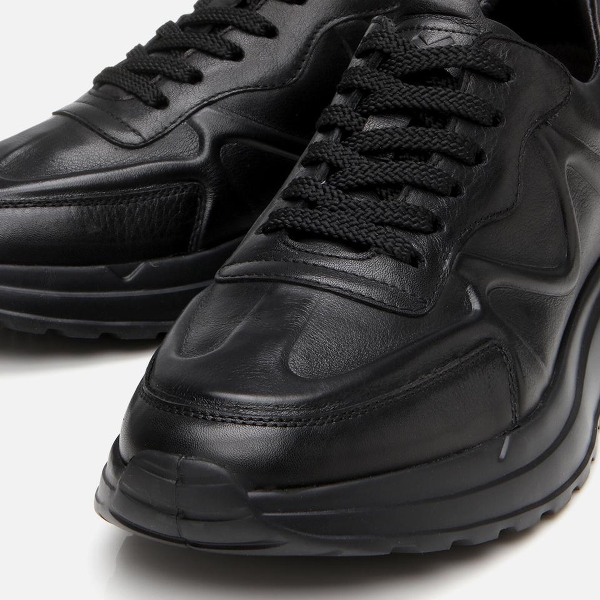 Erkek Deri Siyah Kalın Tabanlı Spor Ayakkabı