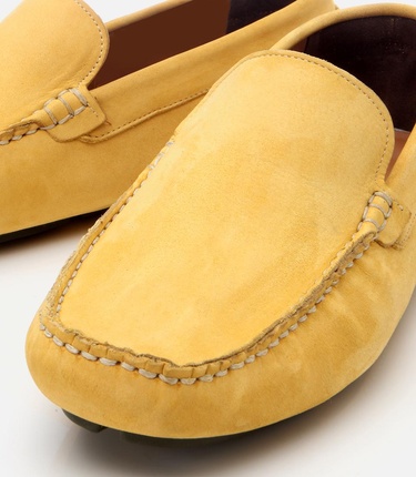  Erkek Nubuk Deri Sarı Hafif Tabanlı Günlük Loafer