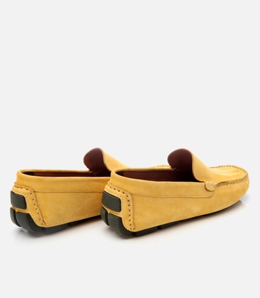  Erkek Nubuk Deri Sarı Hafif Tabanlı Günlük Loafer