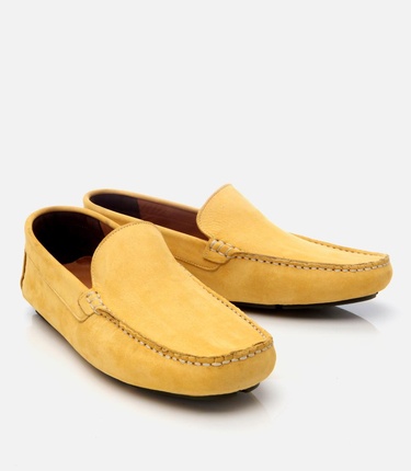  Erkek Nubuk Deri Sarı Hafif Tabanlı Günlük Loafer