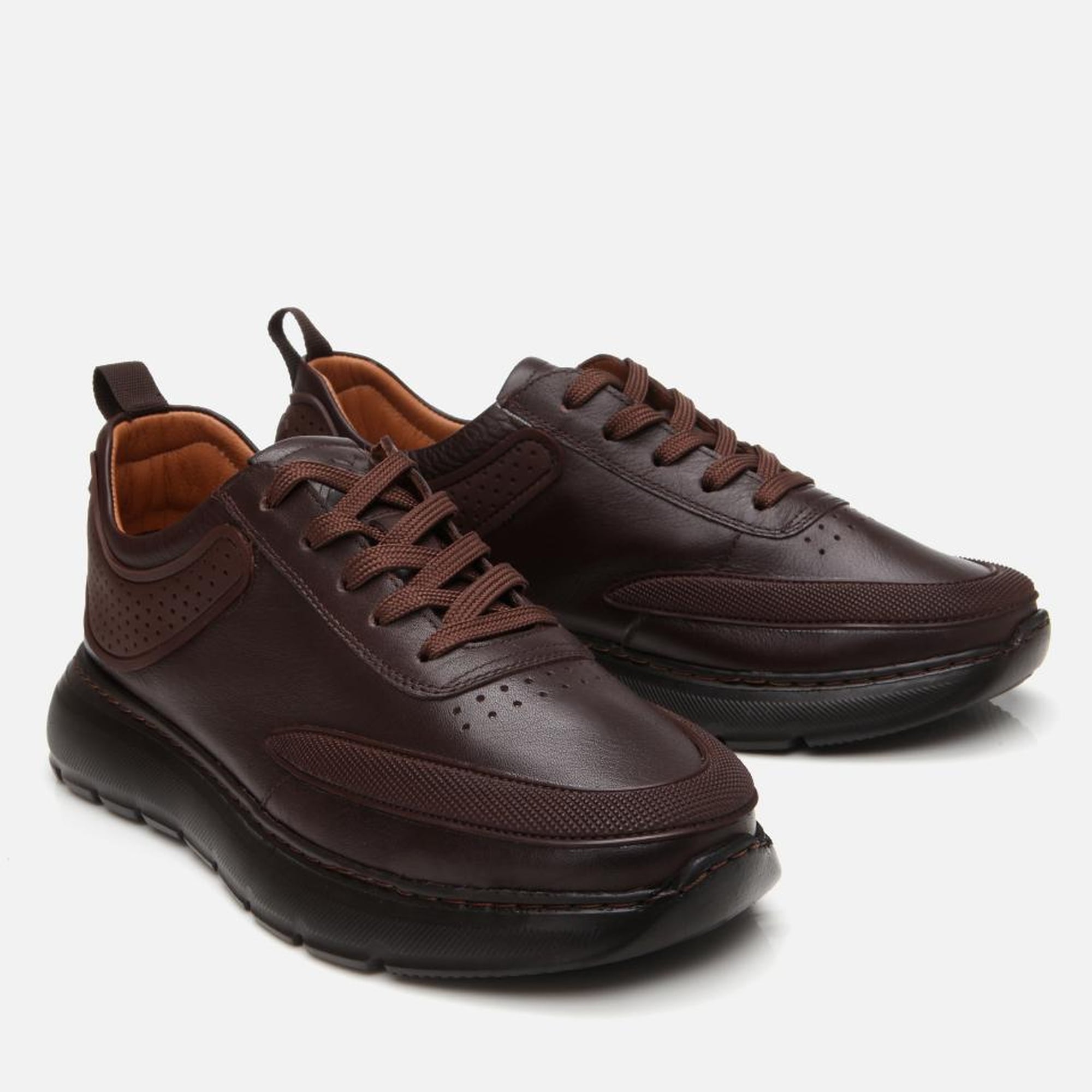 Erkek Deri Kahverengi Ultra Hafif Tabanlı Spor Ayakkabı