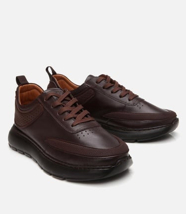  Erkek Deri Kahverengi Ultra Hafif Tabanlı Spor Ayakkabı