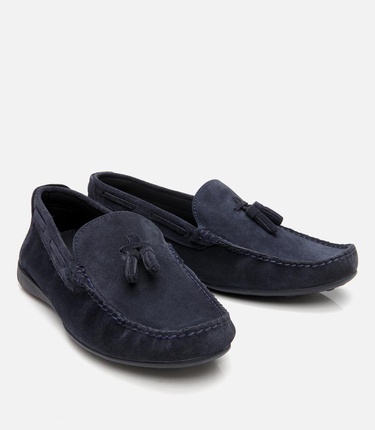  Erkek Süet Deri Lacivert Püskül Detaylı Günlük Loafer