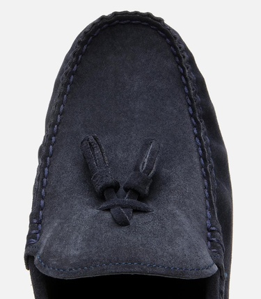  Erkek Süet Deri Lacivert Püskül Detaylı Günlük Loafer