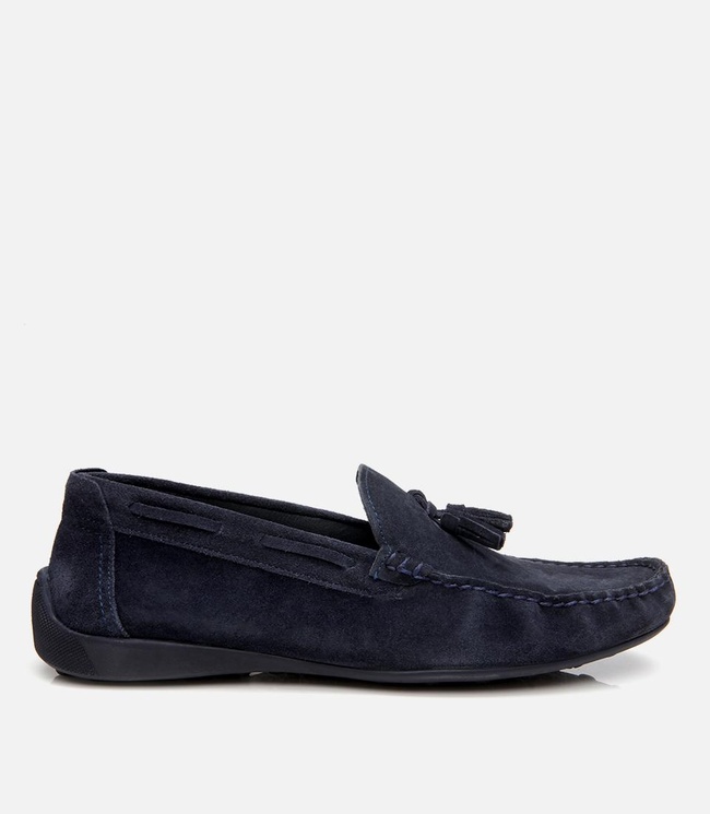  Erkek Süet Deri Lacivert Püskül Detaylı Günlük Loafer