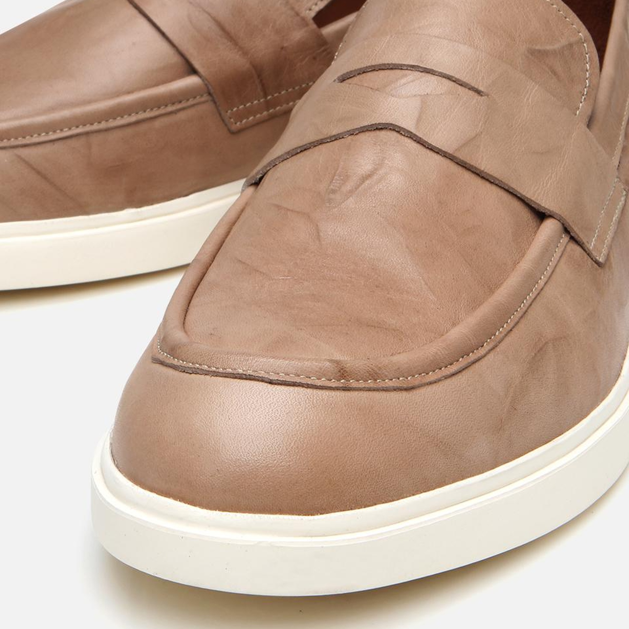 Erkek Deri Bej Ultra Hafif Tabanlı Klasik Loafer