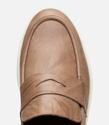  Erkek Deri Bej Ultra Hafif Tabanlı Klasik Loafer