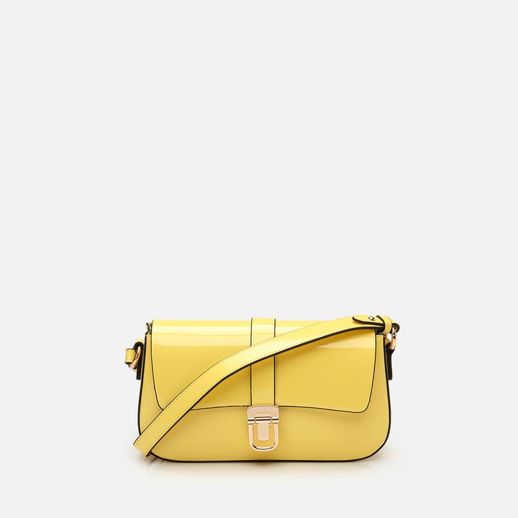 Kadın Sarı Kilit Detaylı Çapraz Askılı Çanta