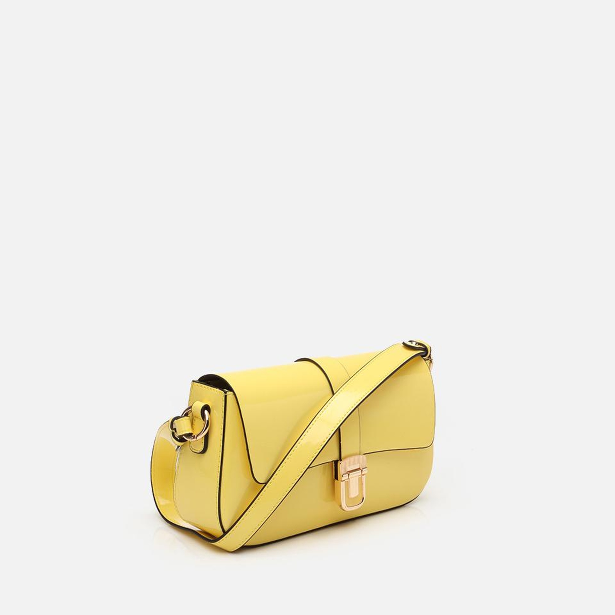 Kadın Sarı Kilit Detaylı Çapraz Askılı Çanta