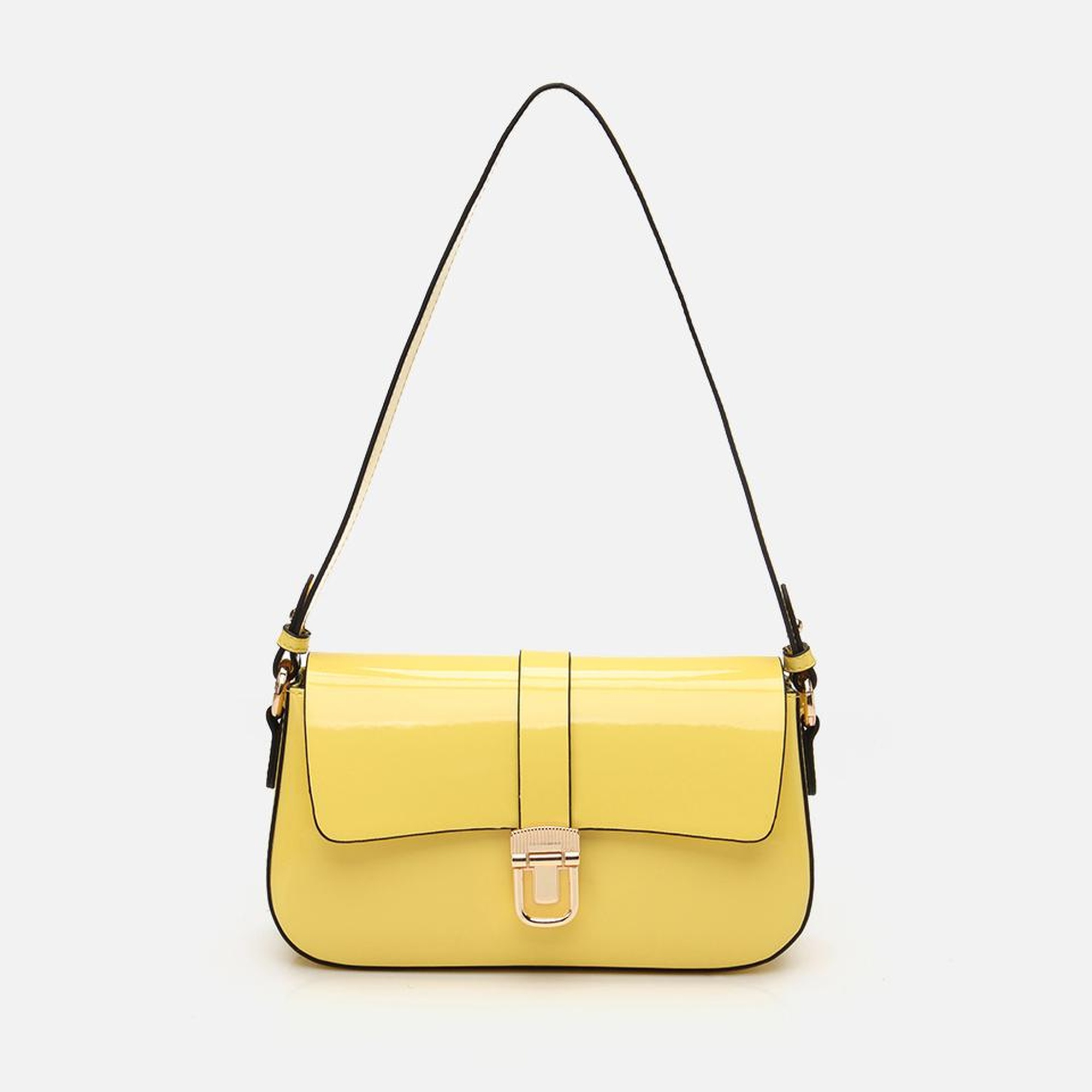 Kadın Sarı Kilit Detaylı Çapraz Askılı Çanta