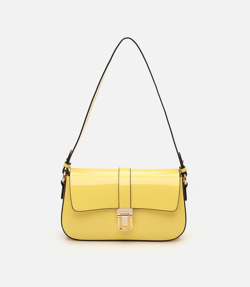 Kadın Sarı Kilit Detaylı Çapraz Askılı Çanta