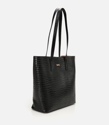  Kadın Deri Siyah Çıkarılabilir Portföy Çantalı Tote Çanta