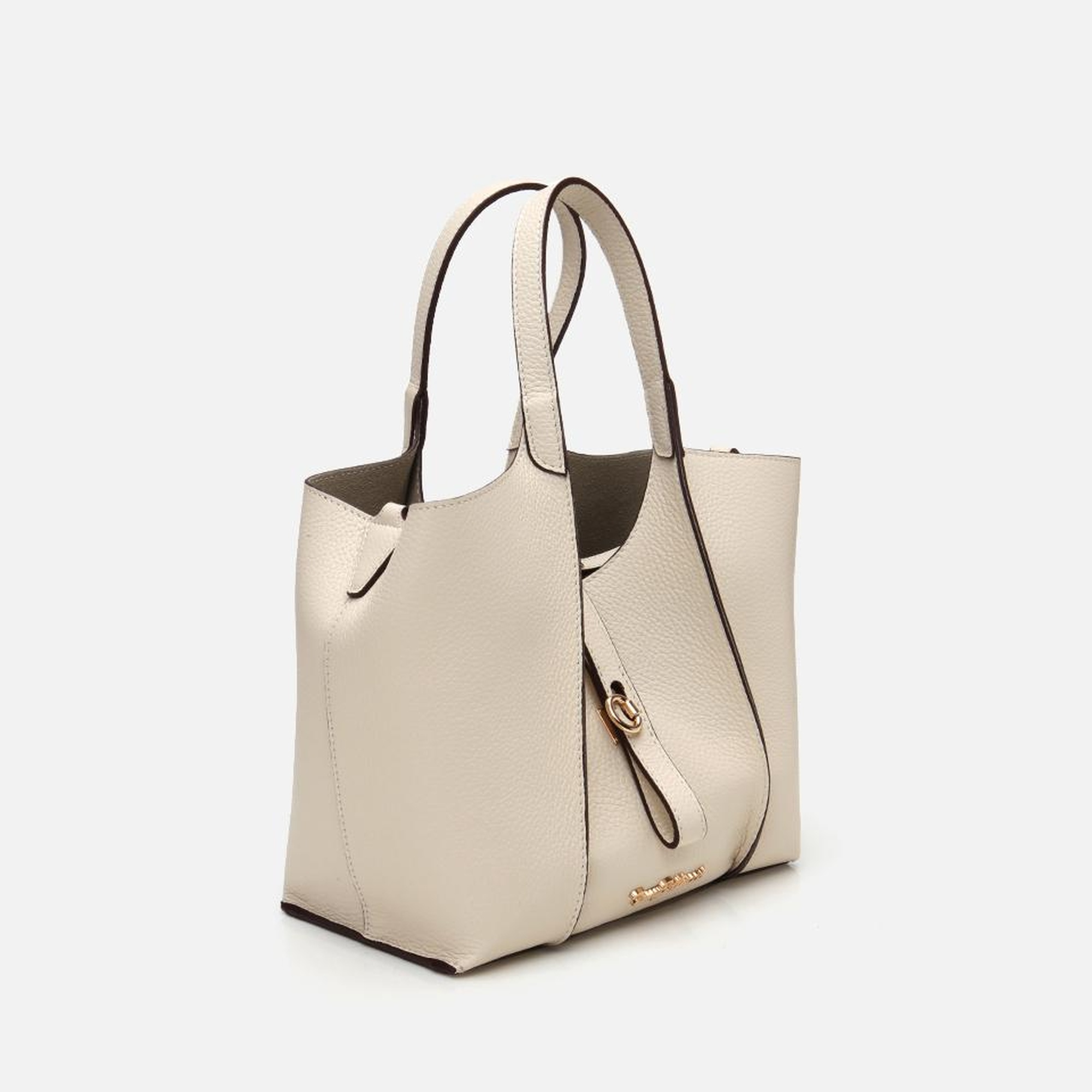 Kadın Deri Ekru Kilit Detaylı Tote Çanta