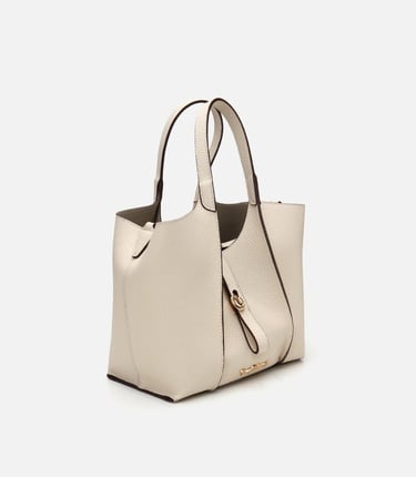  Kadın Deri Ekru Kilit Detaylı Tote Çanta