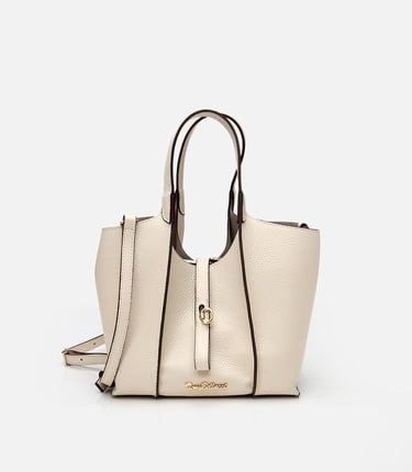  Kadın Deri Ekru Kilit Detaylı Tote Çanta