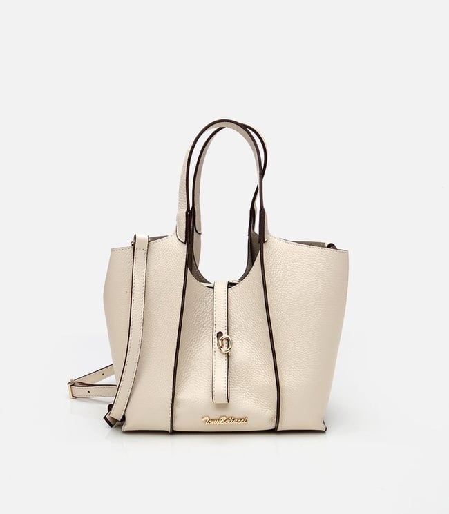  Kadın Deri Ekru Kilit Detaylı Tote Çanta