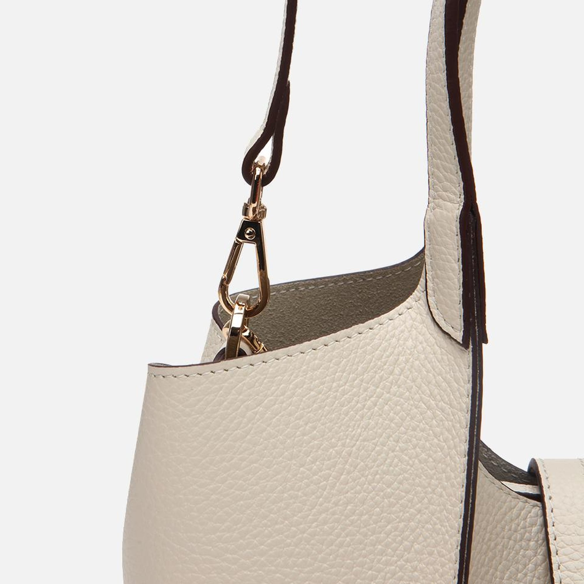 Kadın Deri Ekru Kilit Detaylı Tote Çanta