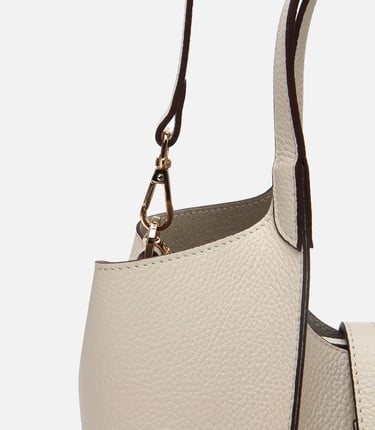  Kadın Deri Ekru Kilit Detaylı Tote Çanta