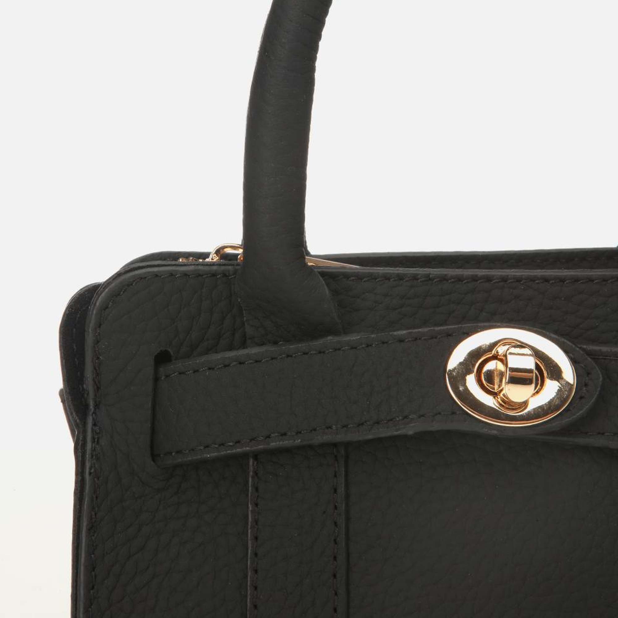 Kadın Deri Siyah Kilit Detaylı Mini Çanta