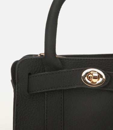  Kadın Deri Siyah Kilit Detaylı Mini Çanta