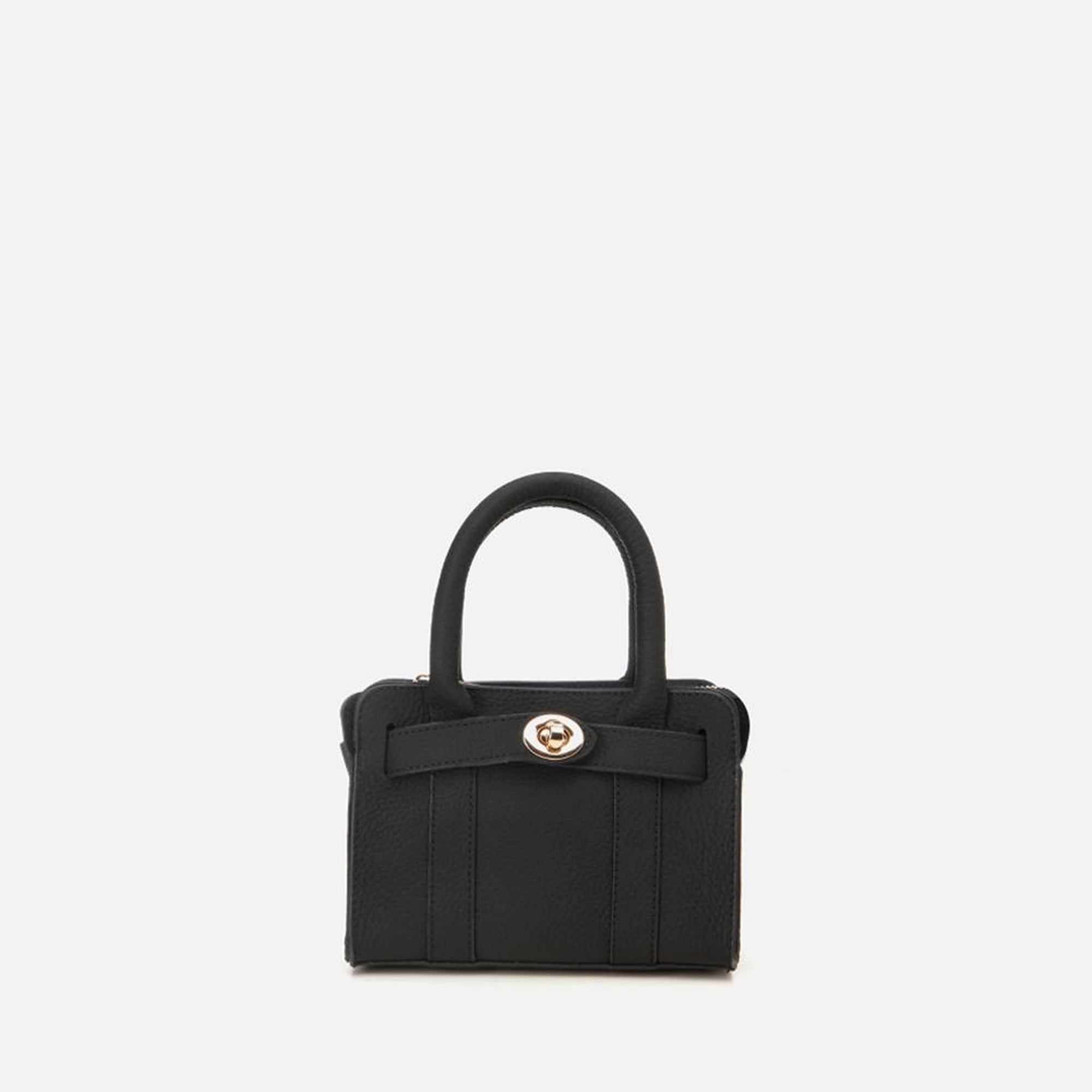 Kadın Deri Siyah Kilit Detaylı Mini Çanta