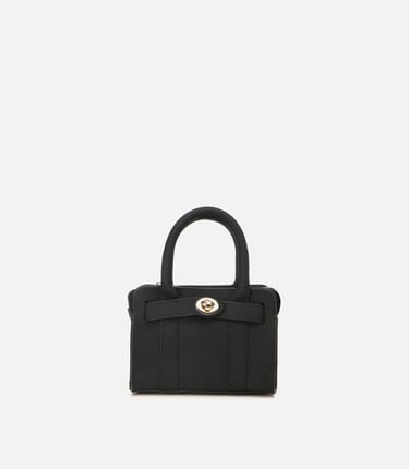  Kadın Deri Siyah Kilit Detaylı Mini Çanta