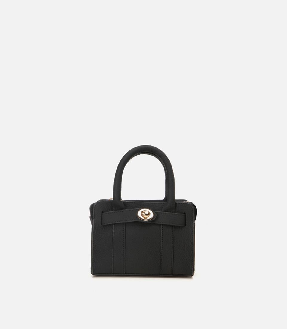  Kadın Deri Siyah Kilit Detaylı Mini Çanta