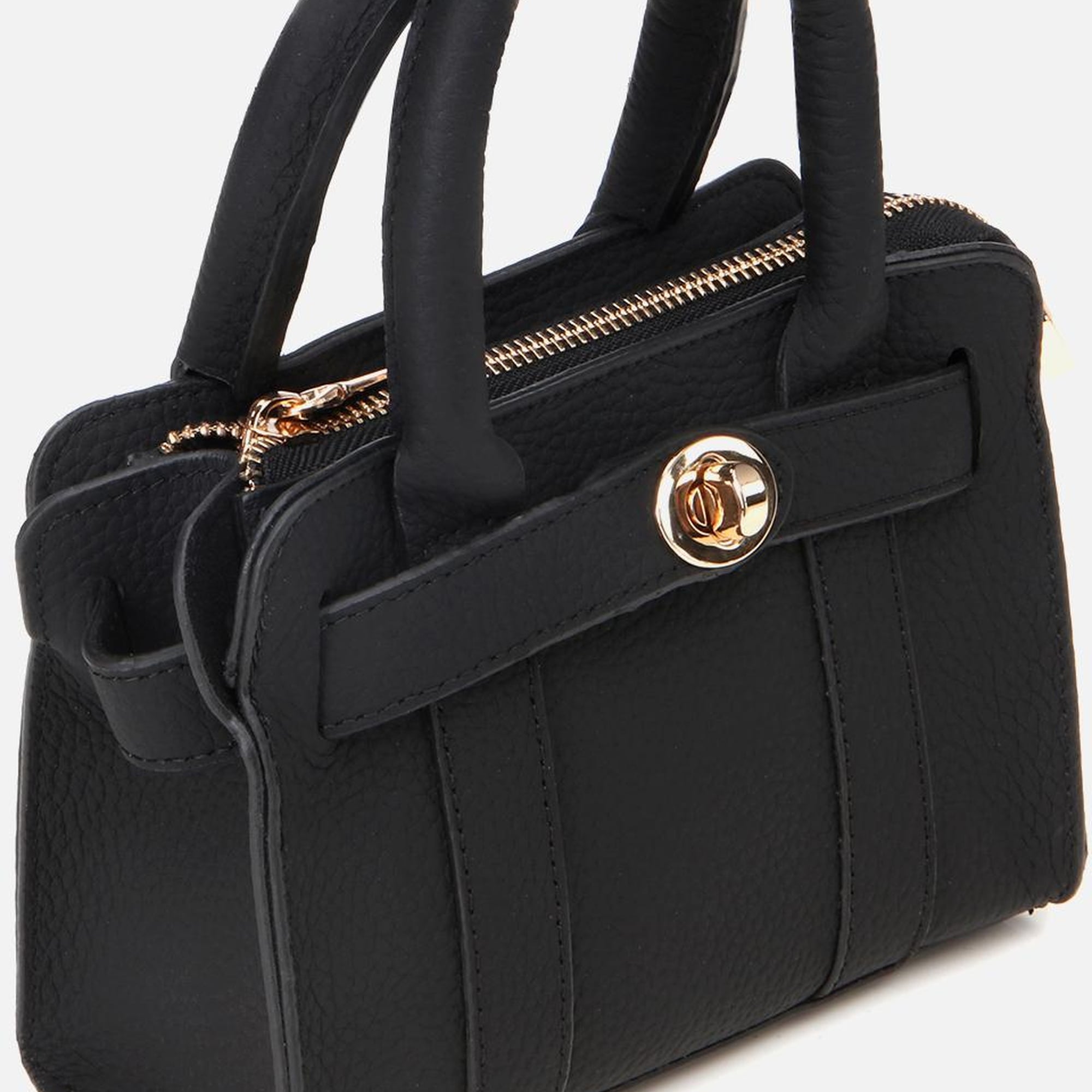 Kadın Deri Siyah Kilit Detaylı Mini Çanta