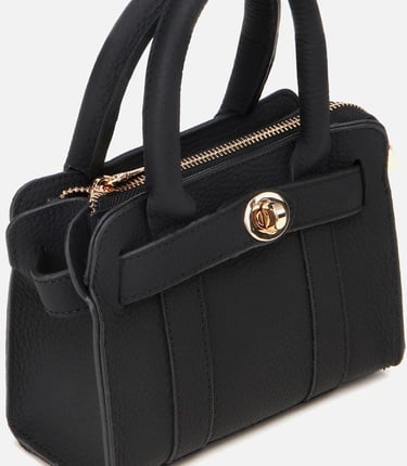  Kadın Deri Siyah Kilit Detaylı Mini Çanta