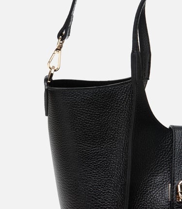  Kadın Deri Siyah Kilit Detaylı Tote Çanta