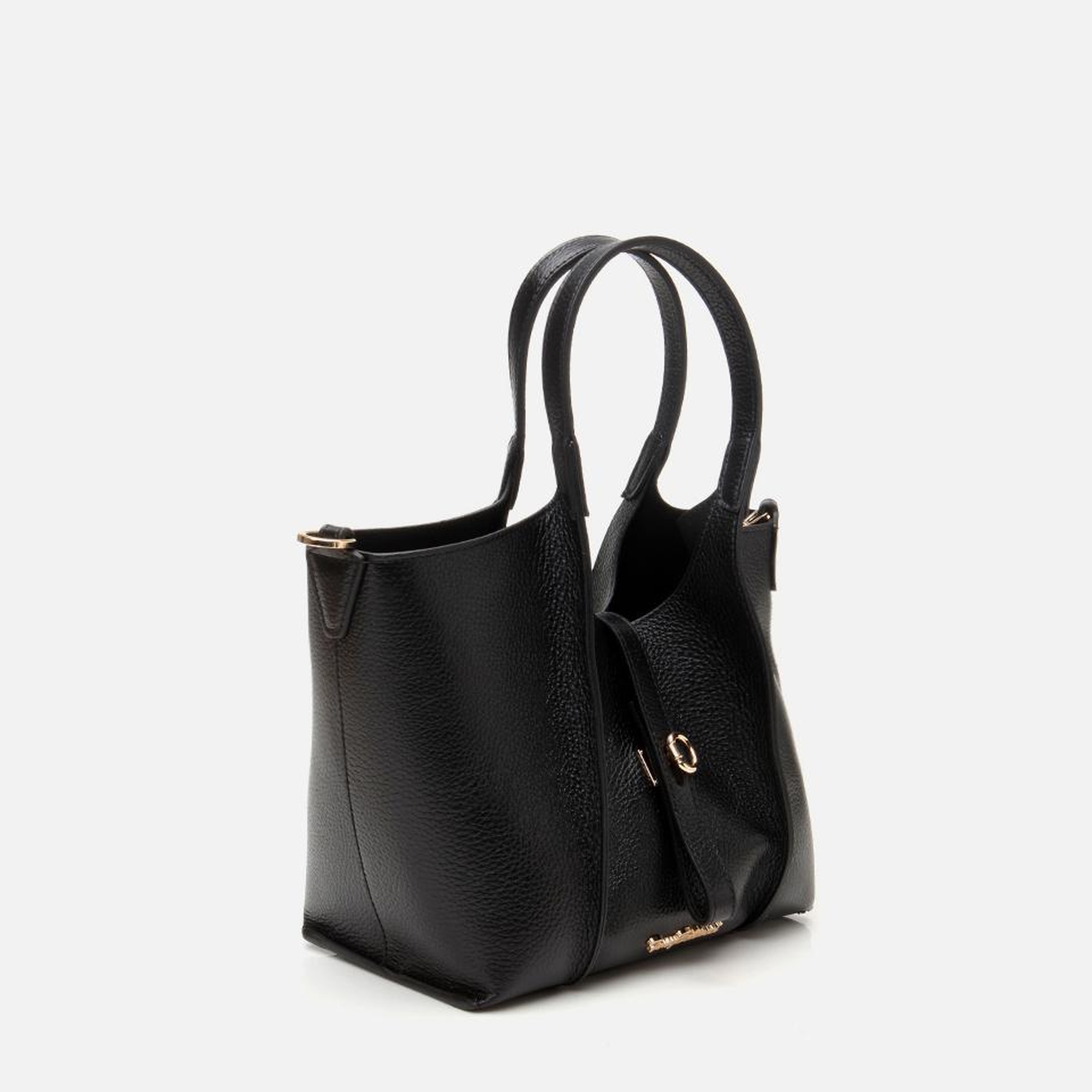 Kadın Deri Siyah Kilit Detaylı Tote Çanta