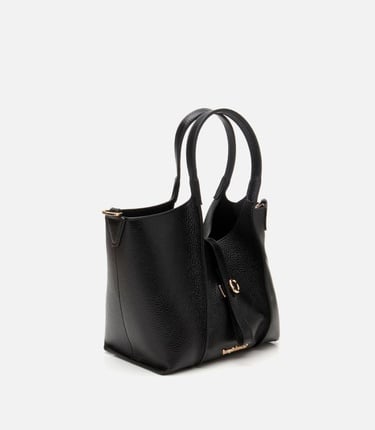  Kadın Deri Siyah Kilit Detaylı Tote Çanta