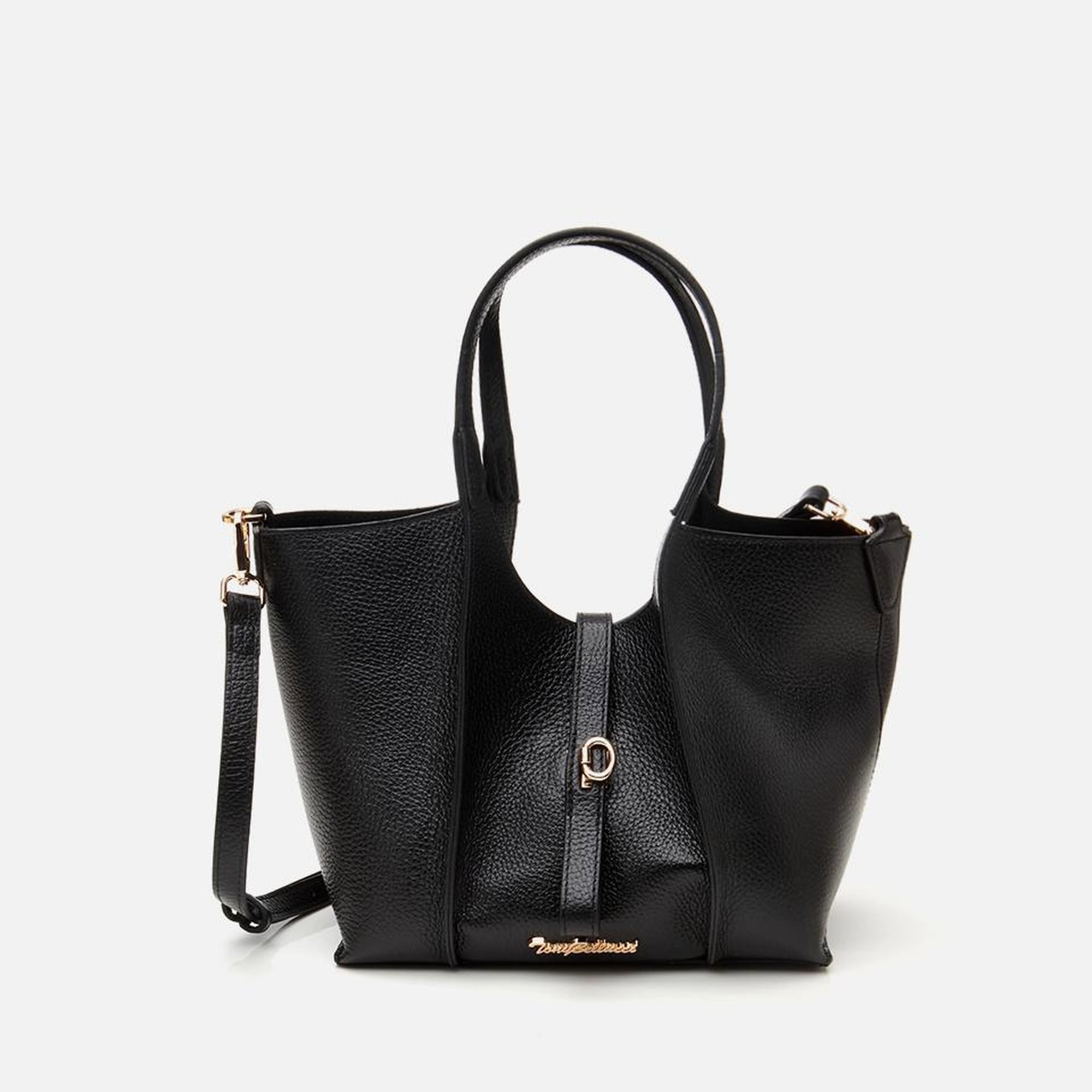 Kadın Deri Siyah Kilit Detaylı Tote Çanta