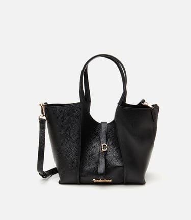  Kadın Deri Siyah Kilit Detaylı Tote Çanta