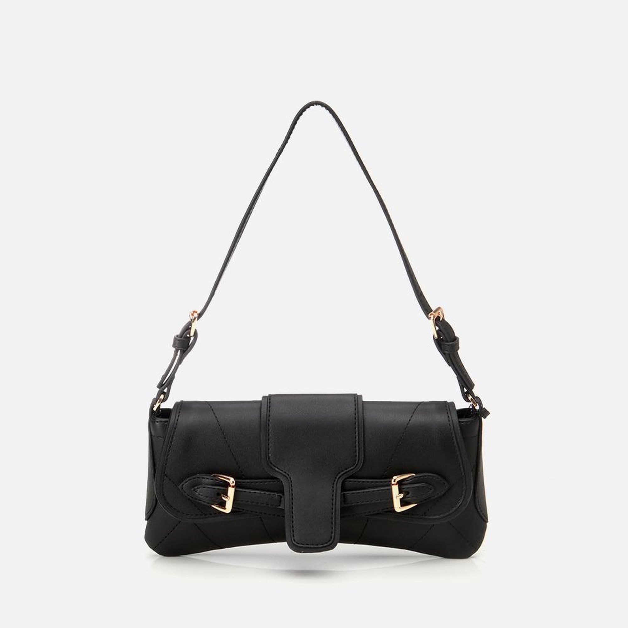 Kadın Siyah Toka Detaylı Asimetrik Çapraz Askılı Çanta