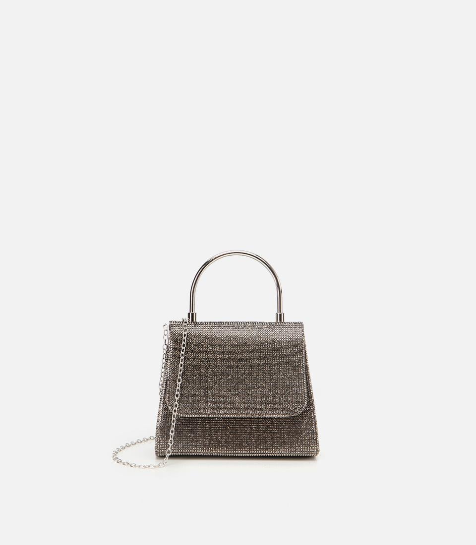  Kadın Gri Taşlı Mini Çanta