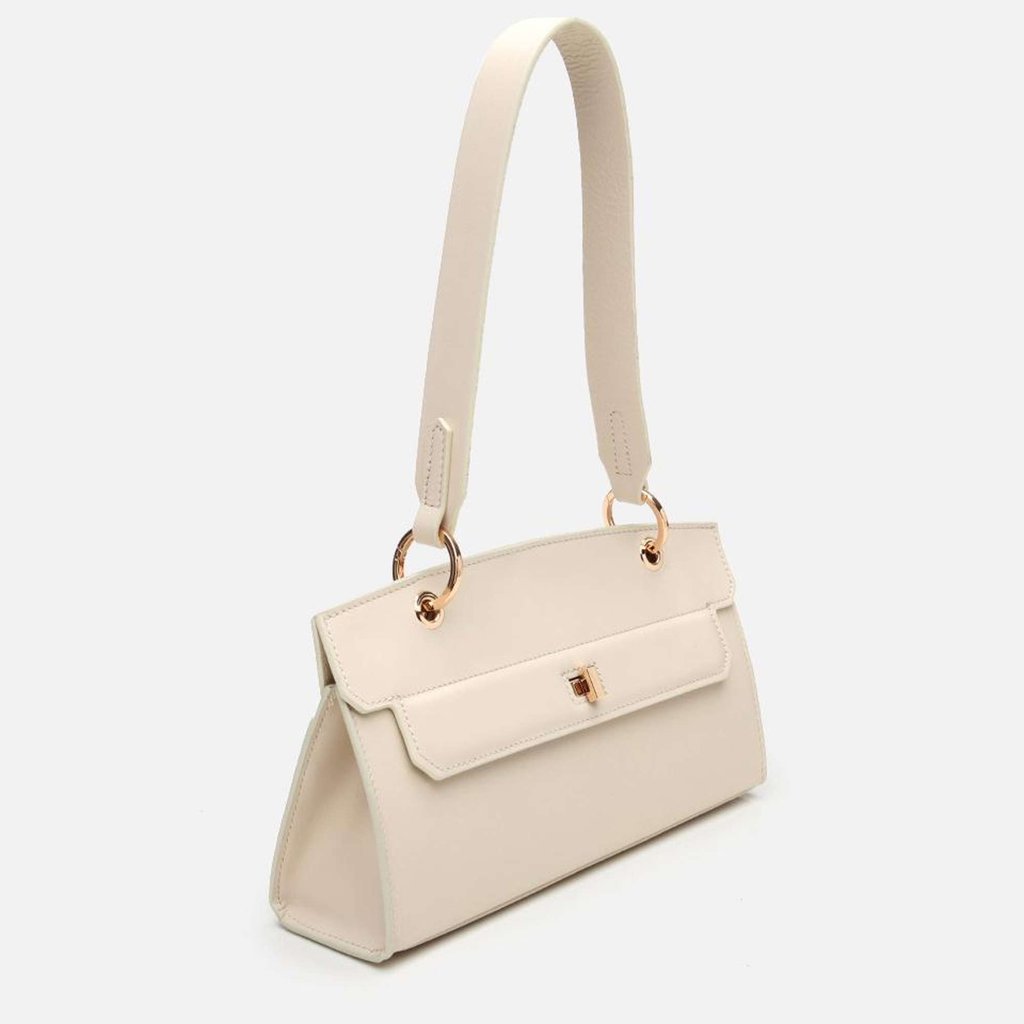 Kadın Deri Ekru Kilit Detaylı Omuz çantası