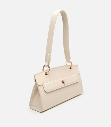 Kadın Deri Ekru Kilit Detaylı Omuz çantası