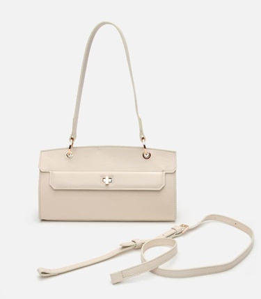  Kadın Deri Ekru Kilit Detaylı Omuz çantası