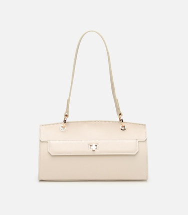  Kadın Deri Ekru Kilit Detaylı Omuz çantası