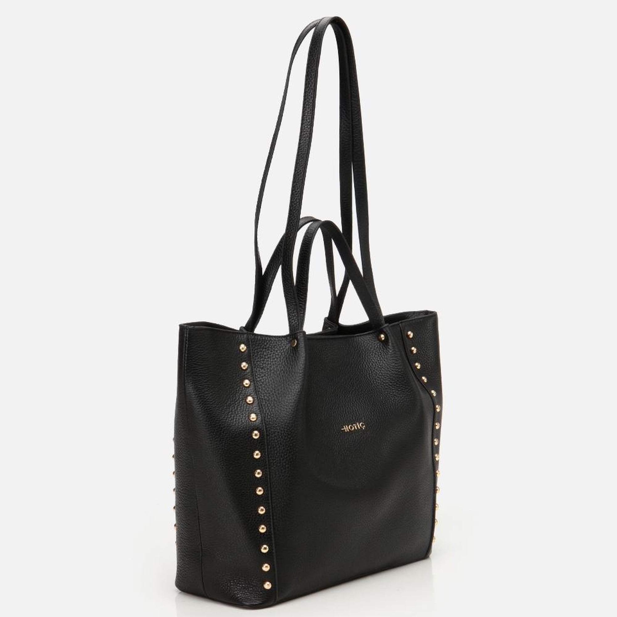 Kadın Deri Siyah Zımba Detaylı Tote Çanta