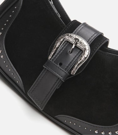  Kadın Süet Deri Siyah Toka Detaylı Omuz Çantası