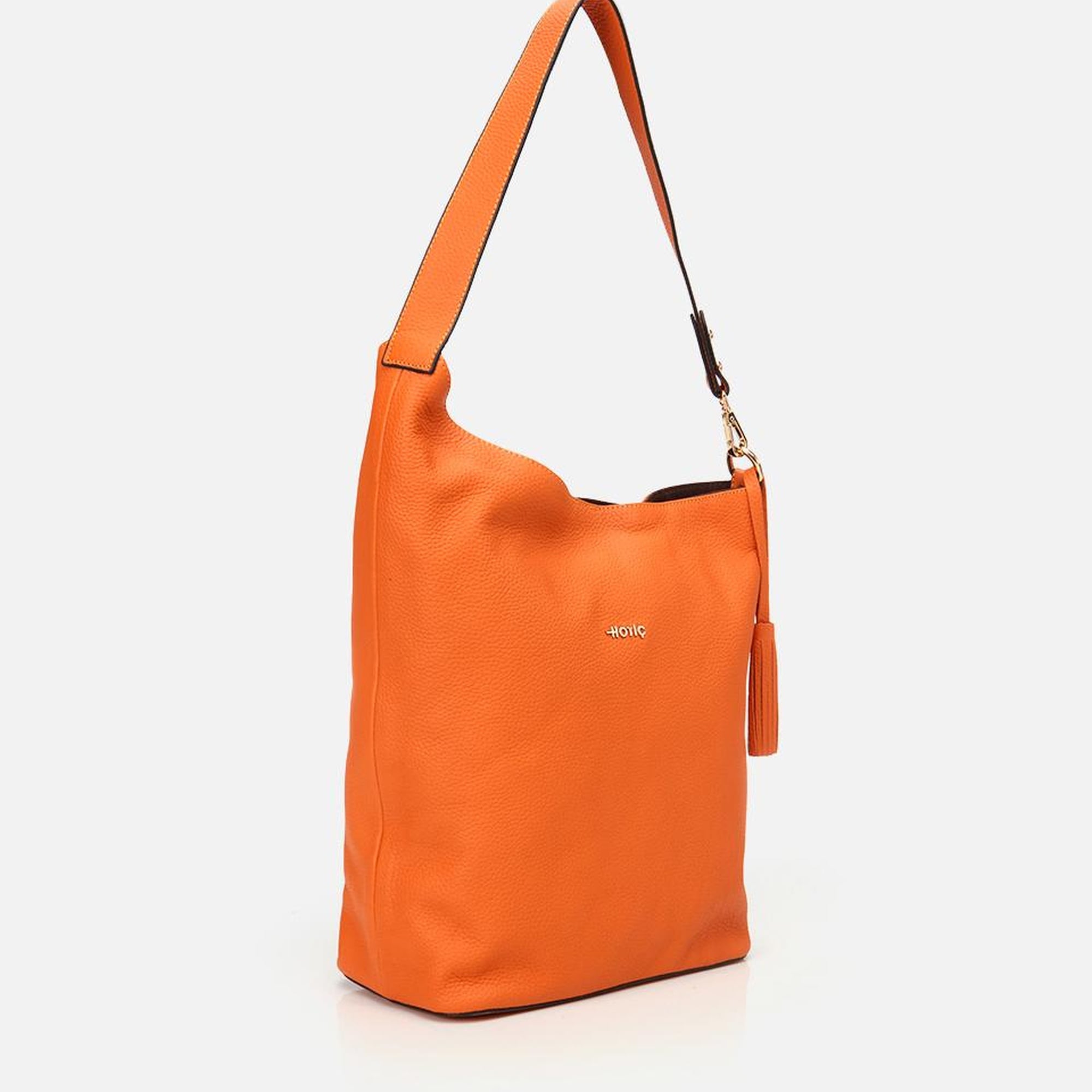 Kadın Deri Turuncu Asimetrik Yumuşak Dokulu Omuz Çantası