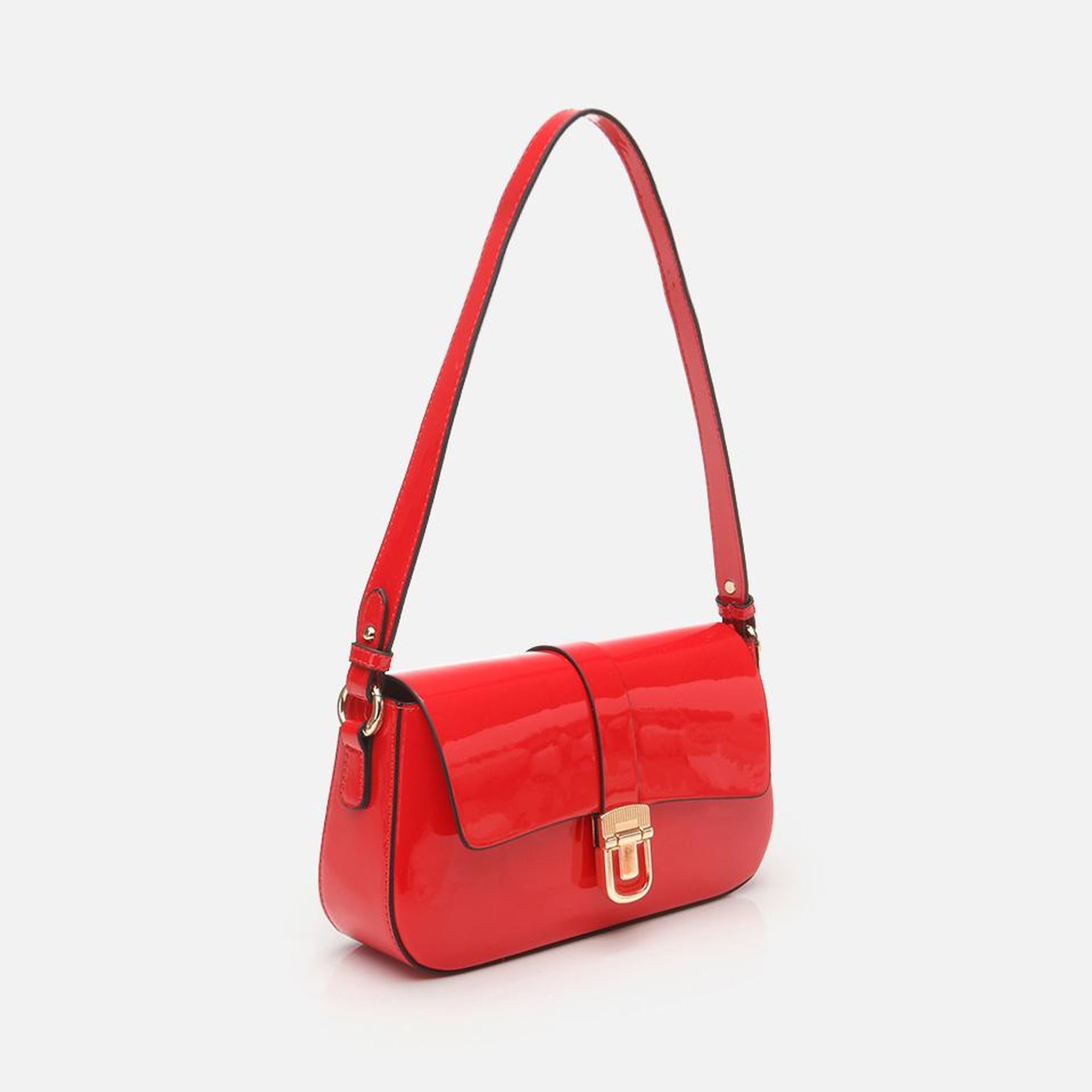 Kadın Kırmızı Kilit Detaylı Çapraz Askılı Çanta