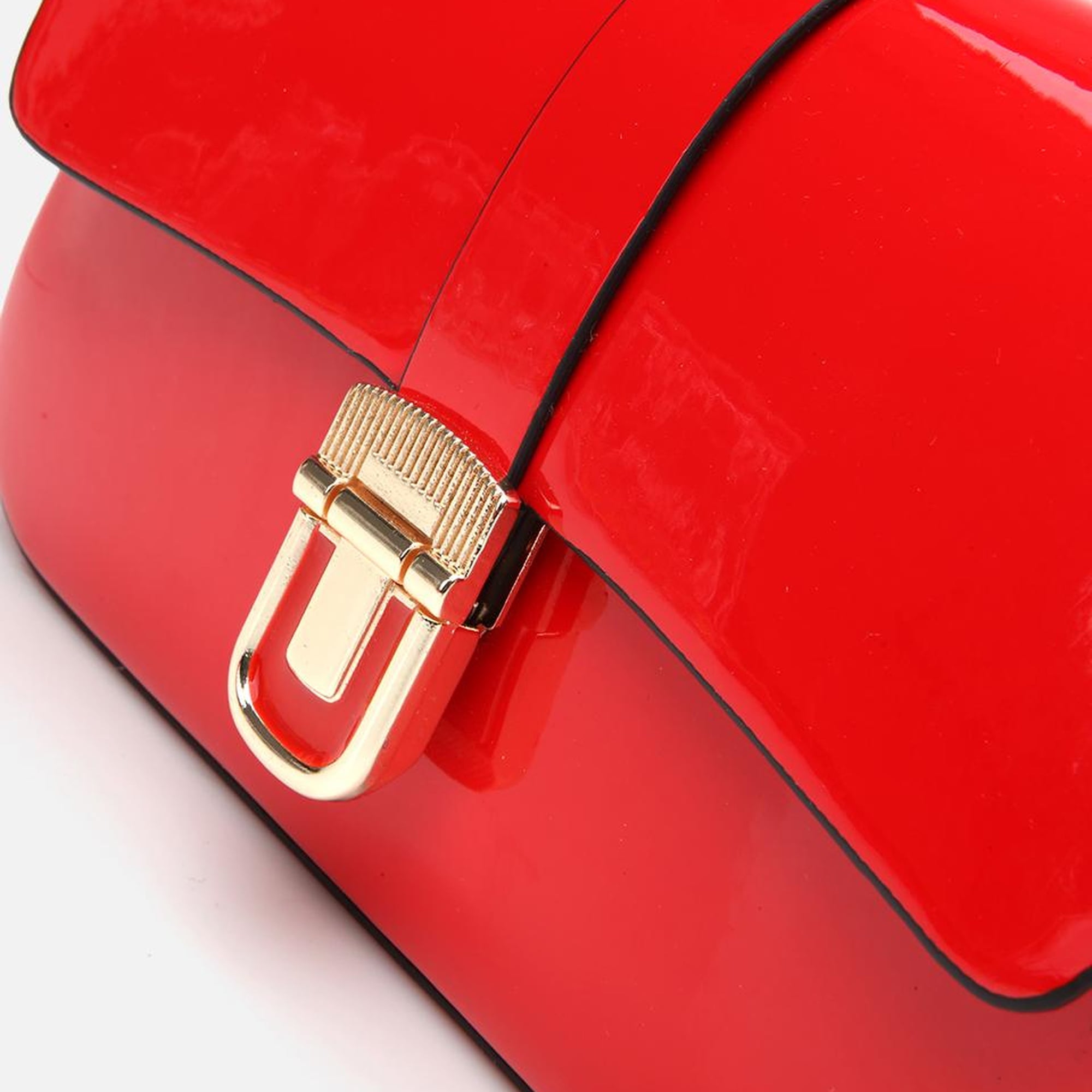 Kadın Kırmızı Kilit Detaylı Çapraz Askılı Çanta