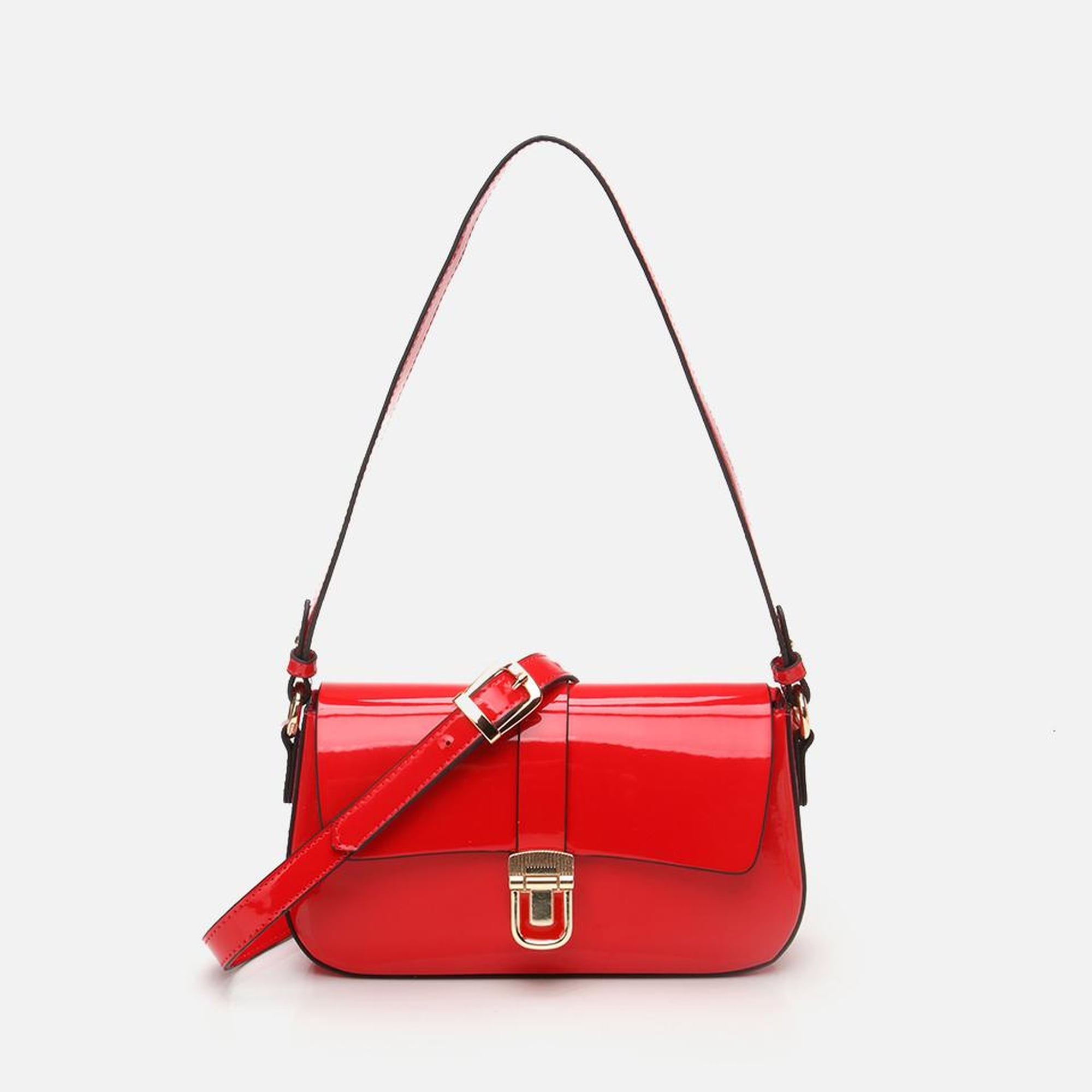Kadın Kırmızı Kilit Detaylı Çapraz Askılı Çanta